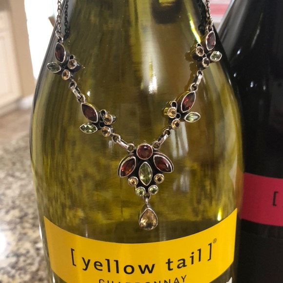 STERLING SILVER NECKLACE gemstone dangling Chandelier Pendant jeweled necklace - Picture 11 of 11